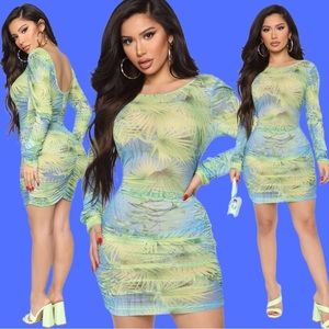 Island 🏝️ Breeze Mesh Mini Dress | Green Combo 💚💙